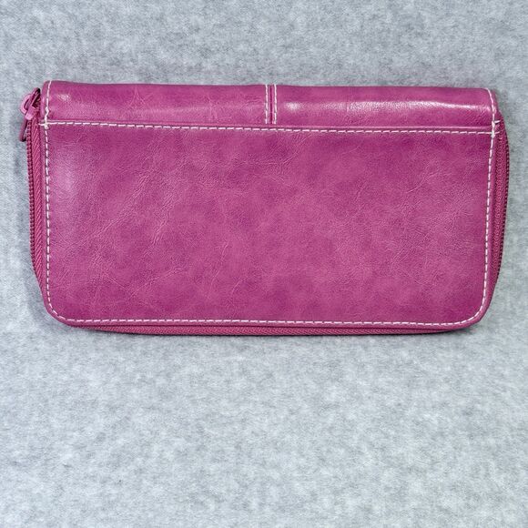 Rosetti Womens Wallet 7.25"x4" Solid Pink Faux Leather Zip-Around Compartments - Picture 2 of 10